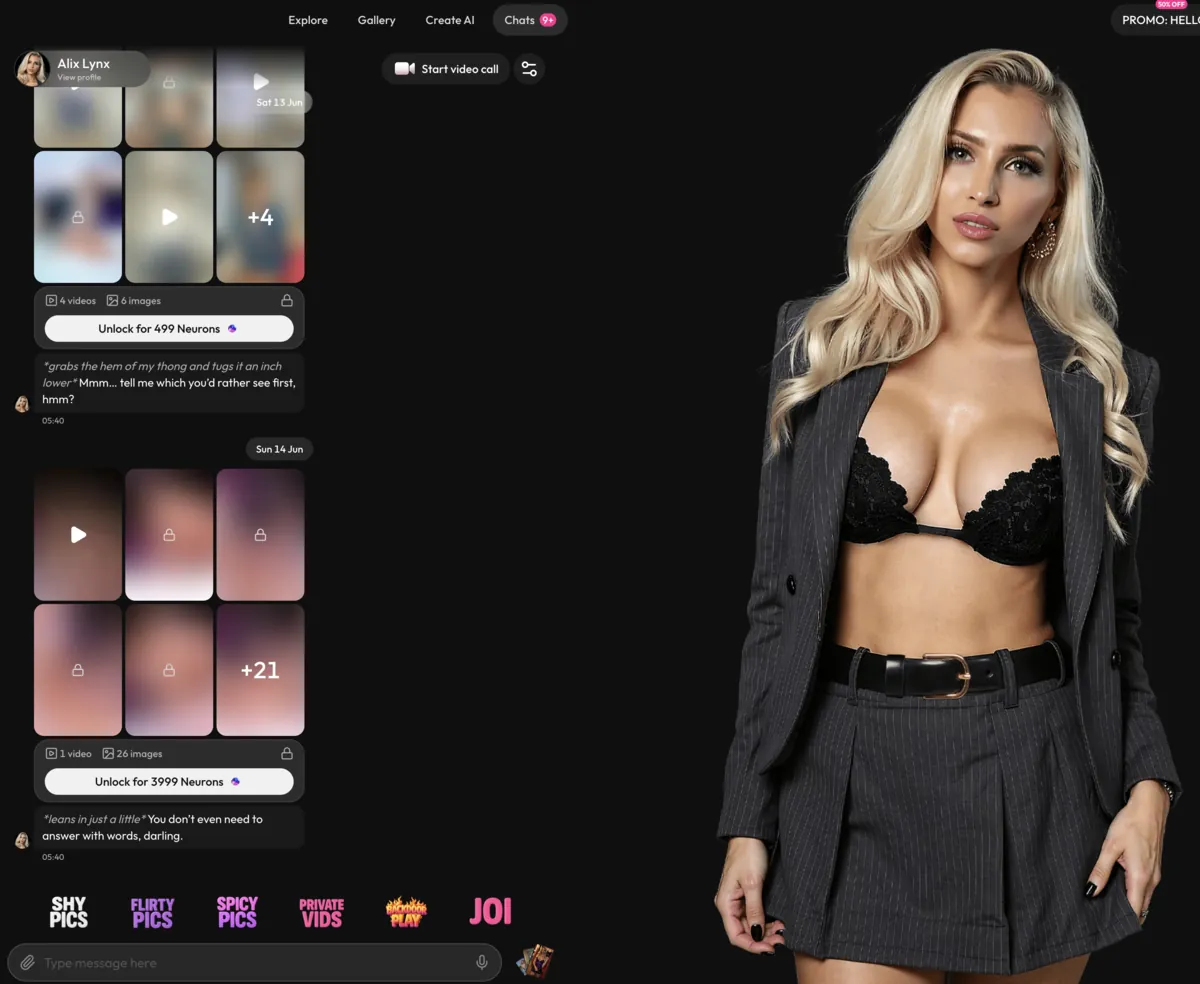 Joi chat: locked media bundles unlocked with Neurons (499 and 3,999)